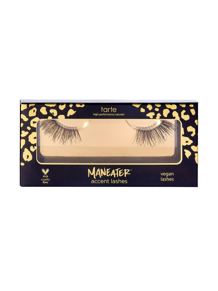 Tarte Maneater vegan lashes packaging with leopard print design on a white background