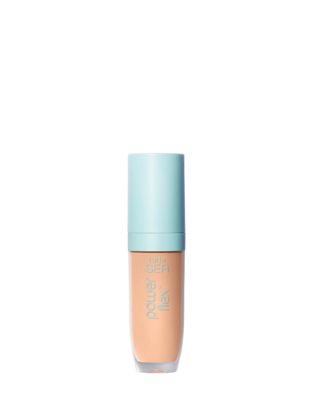 Foundation bottle with blue cap on a white background