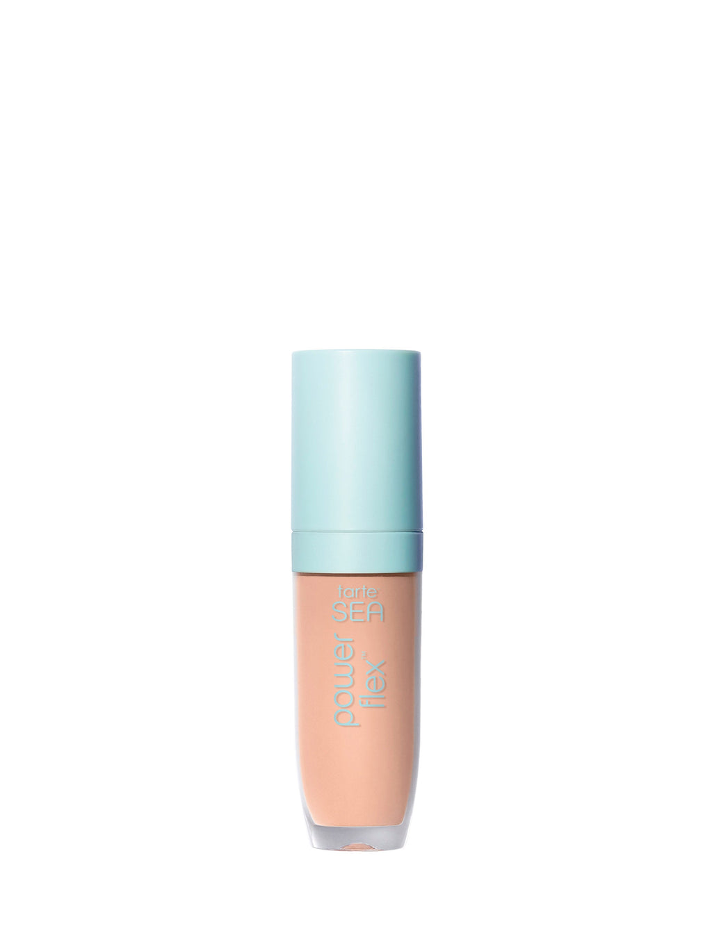 Foundation bottle with blue cap on a white background
