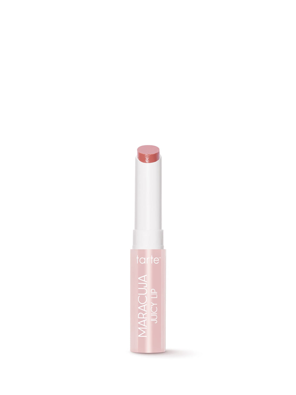 Lip balm stick with 'tarte' branding on a white background