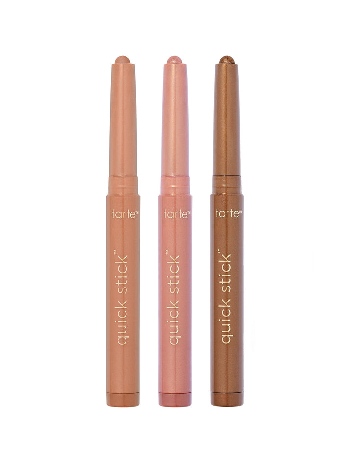 Three tarte Quick Stick lip products on a white background