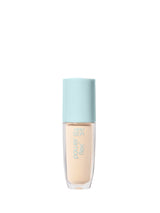 Foundation bottle with light blue cap on a white background