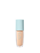 Foundation bottle with light blue cap on a white background