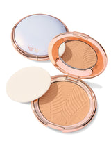 Tarte powdered makeup in a compact on a white background