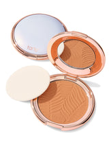 Compact powder with a brand logo on a white background