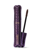 Mascara with purple case on white background