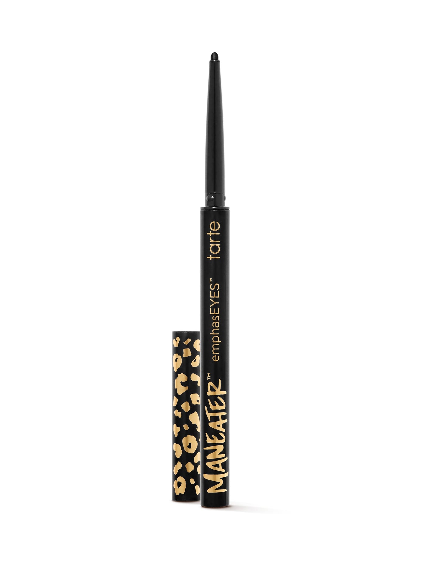 Tarte Maneater eyeliner pen with leopard print case on a white background