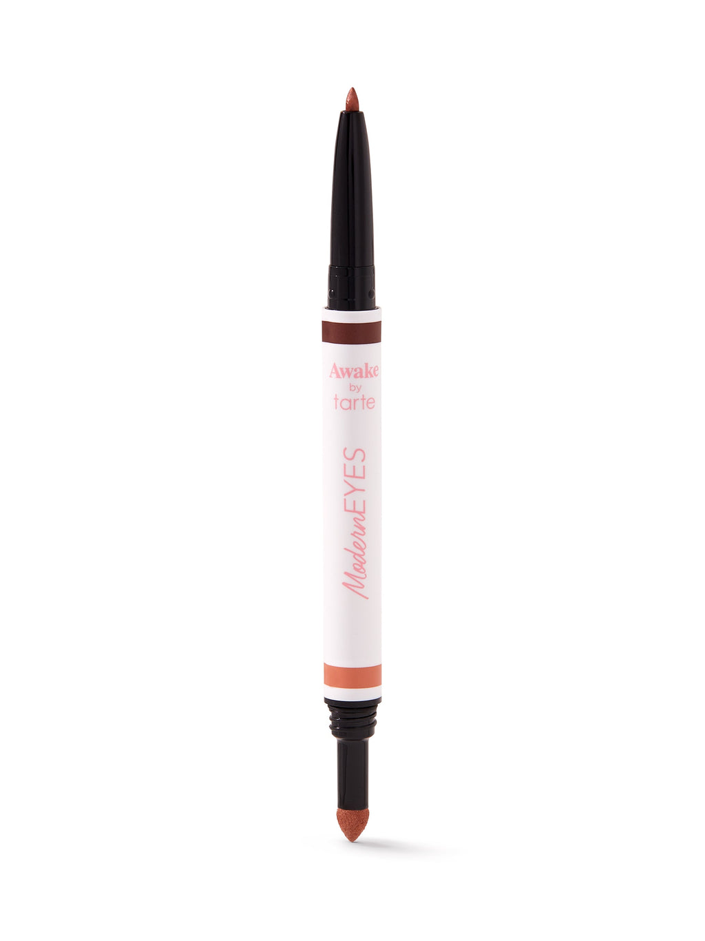 Makeup pencil with black cap and orange tip on a white background