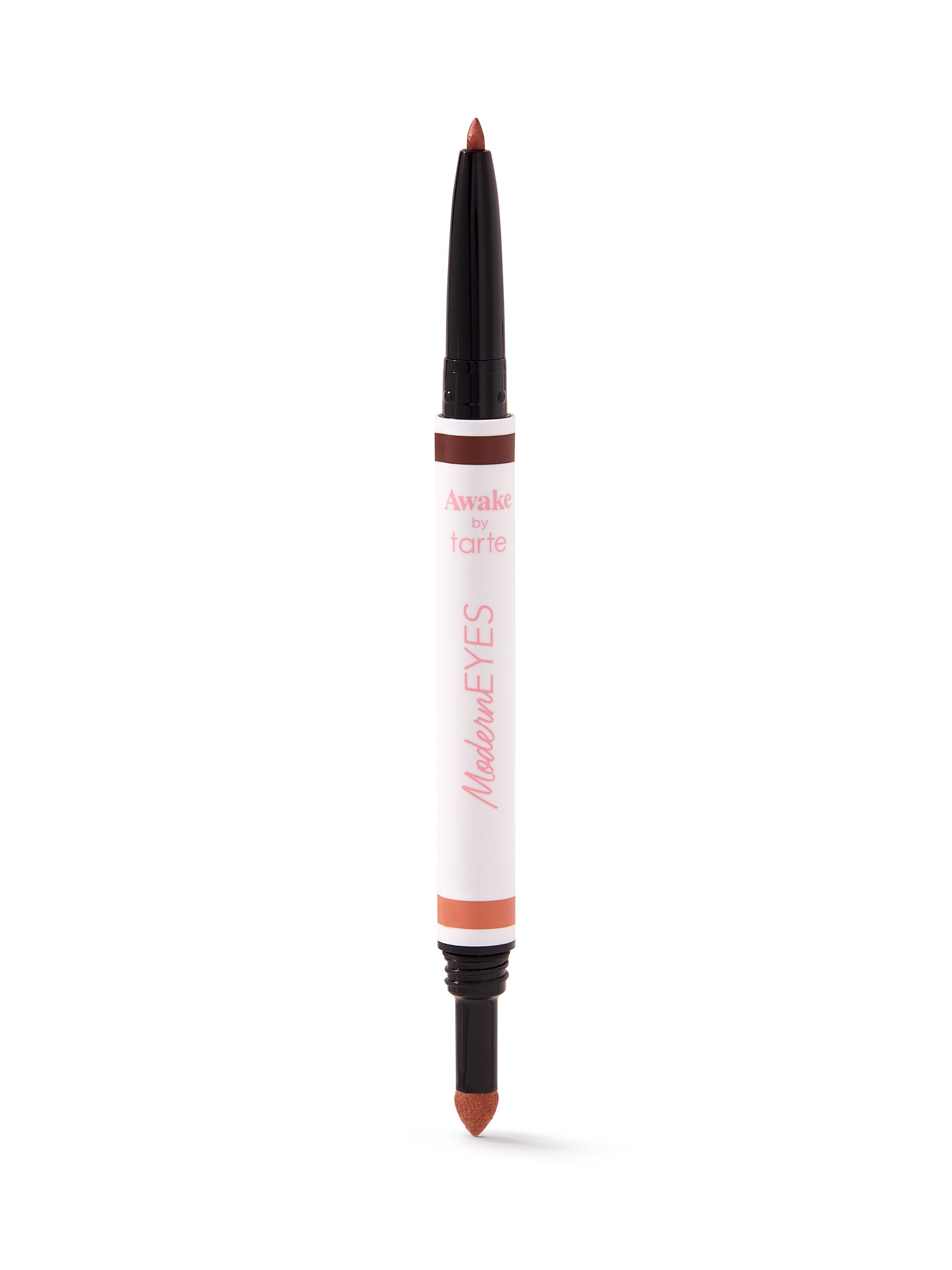 Makeup pencil with black cap and orange tip on a white background