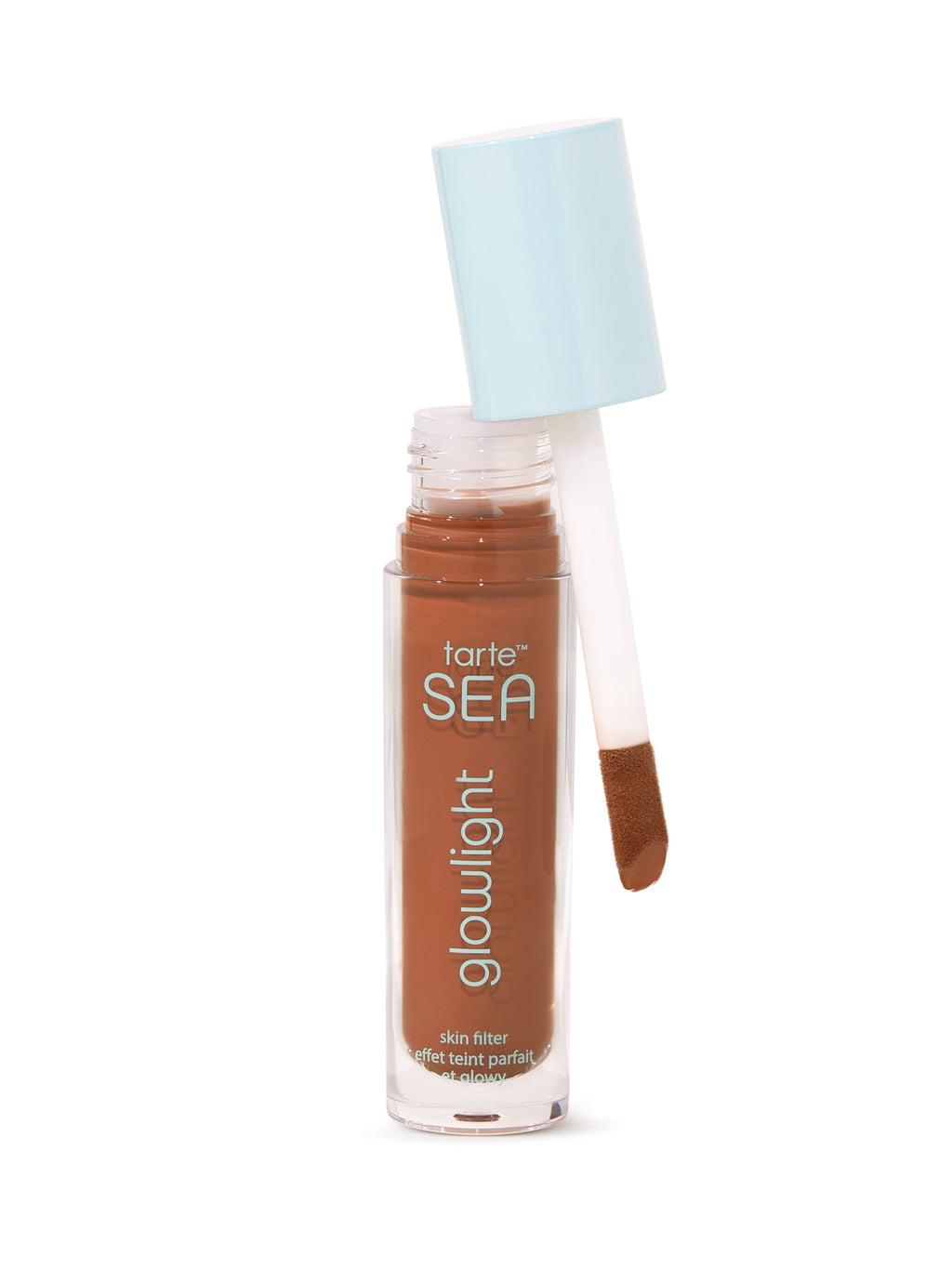 Tarte SEA glowlight skin filter with applicator on a white background