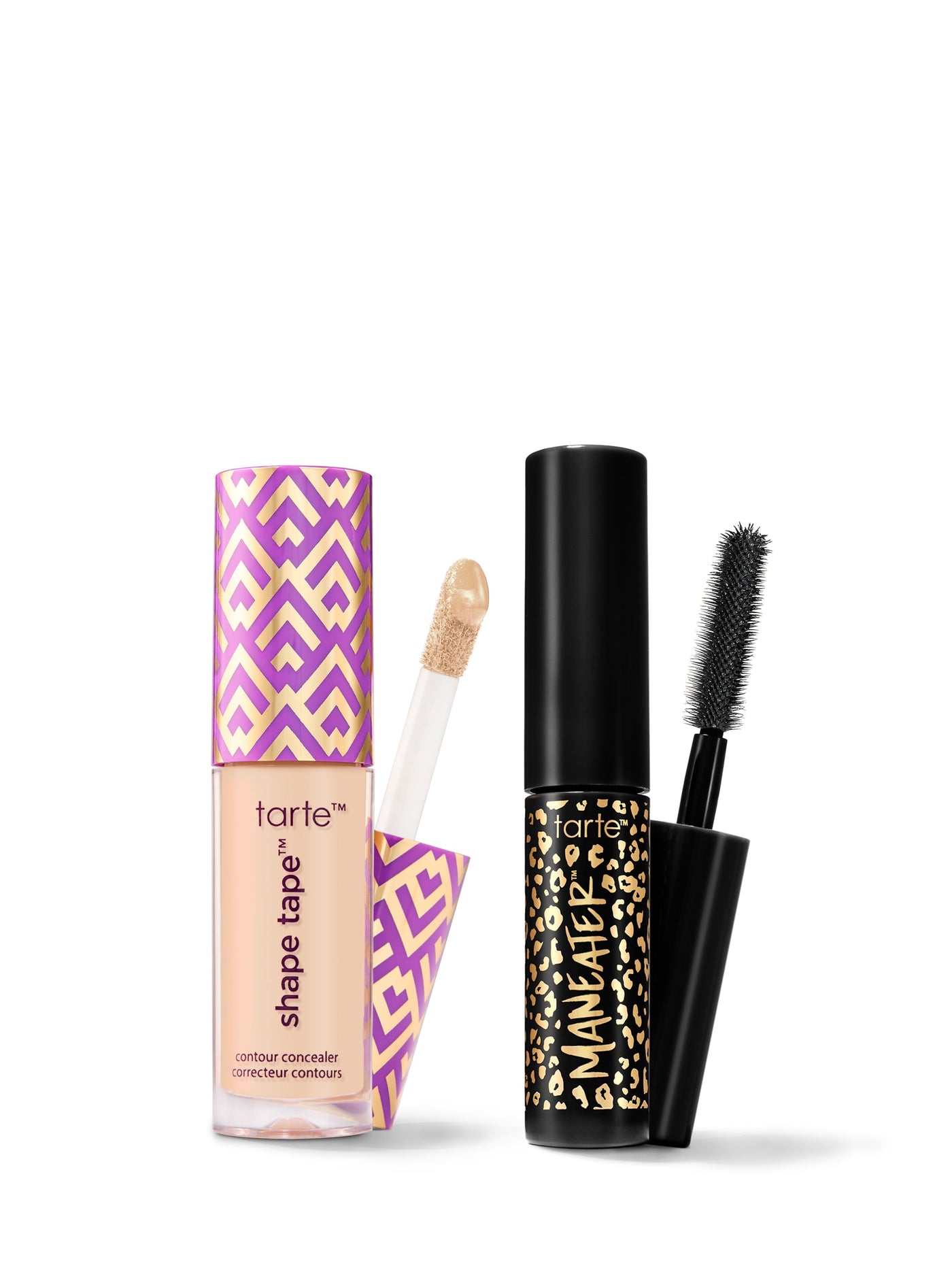 Tarte shape tape and Maneater mascara on a white background