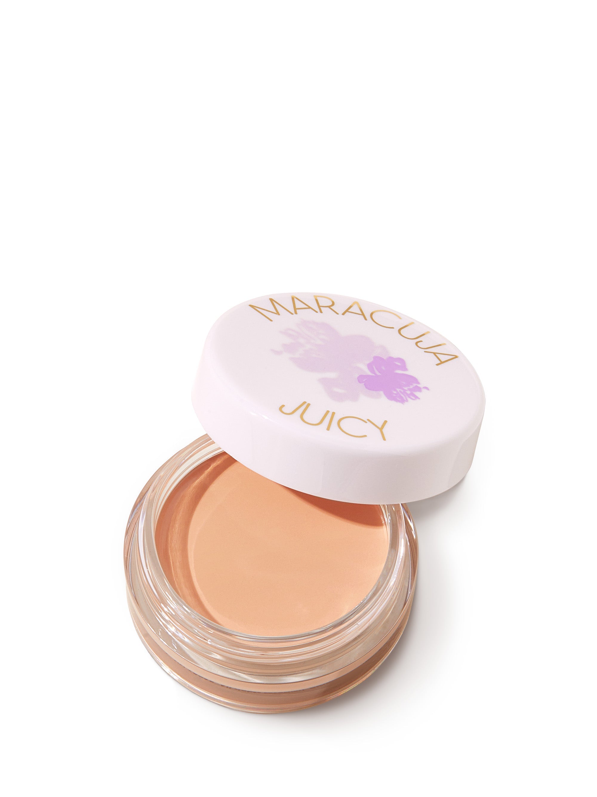 Cosmetic container with a lid featuring 'Maracuja Juicy' branding on a white background