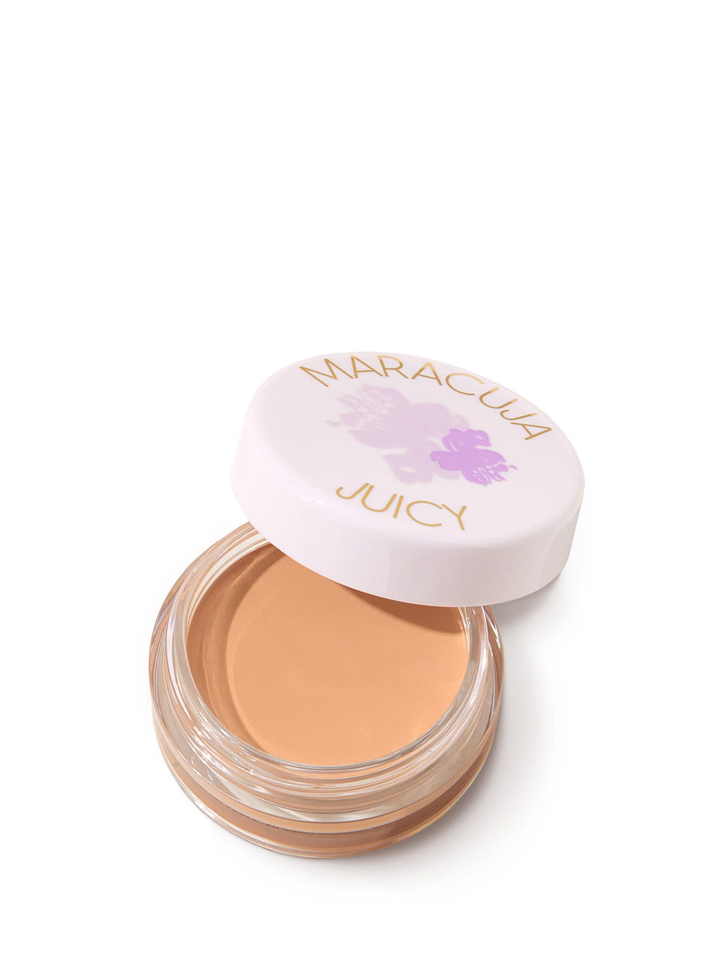 Cosmetic container with 'Maracuja Juicy' branding on a white background
