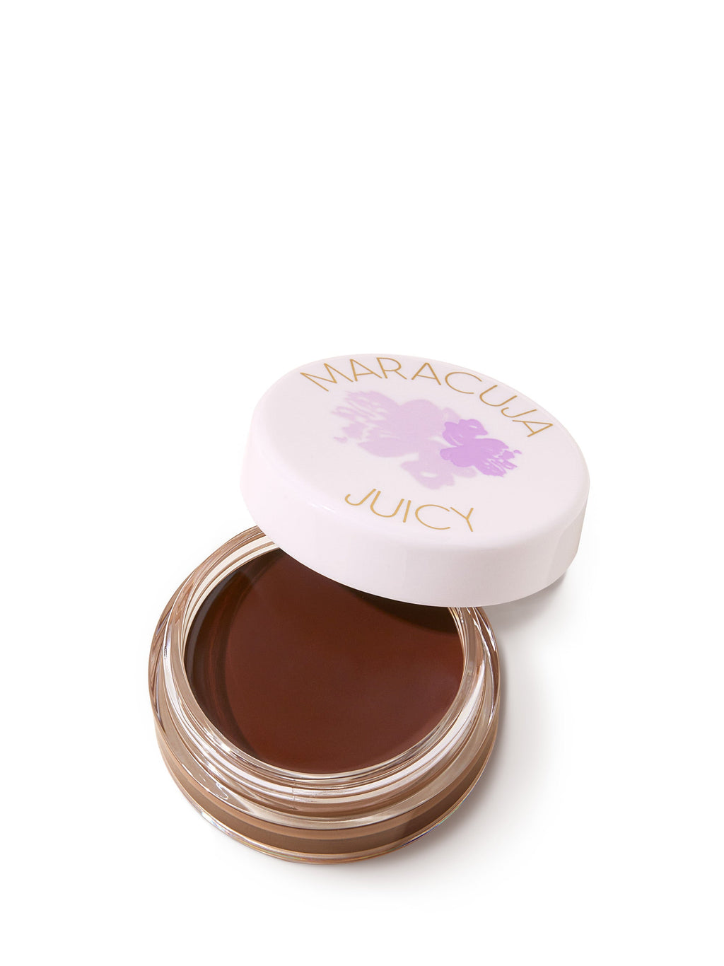 Open jar of brown cream with 'Maracluca' branding on a white background