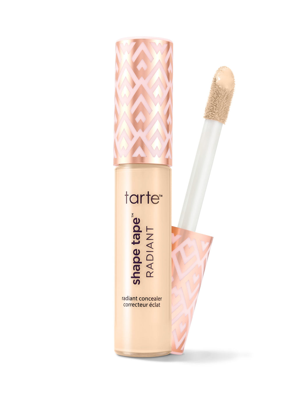 Tarte Shape Tape Radiant concealer with applicator on a white background