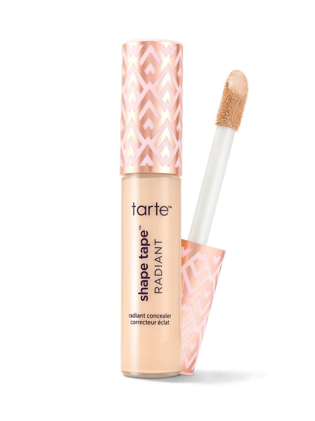 Tarte Shape Tape Radiant concealer with applicator on a white background