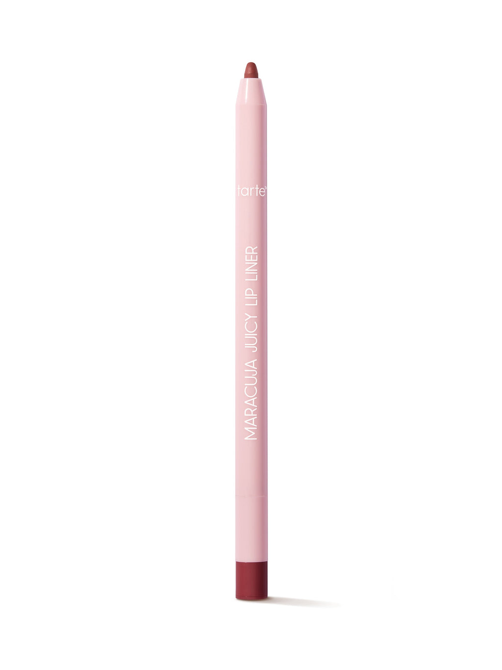 Lip liner pencil with red cap and brown tip on a white background