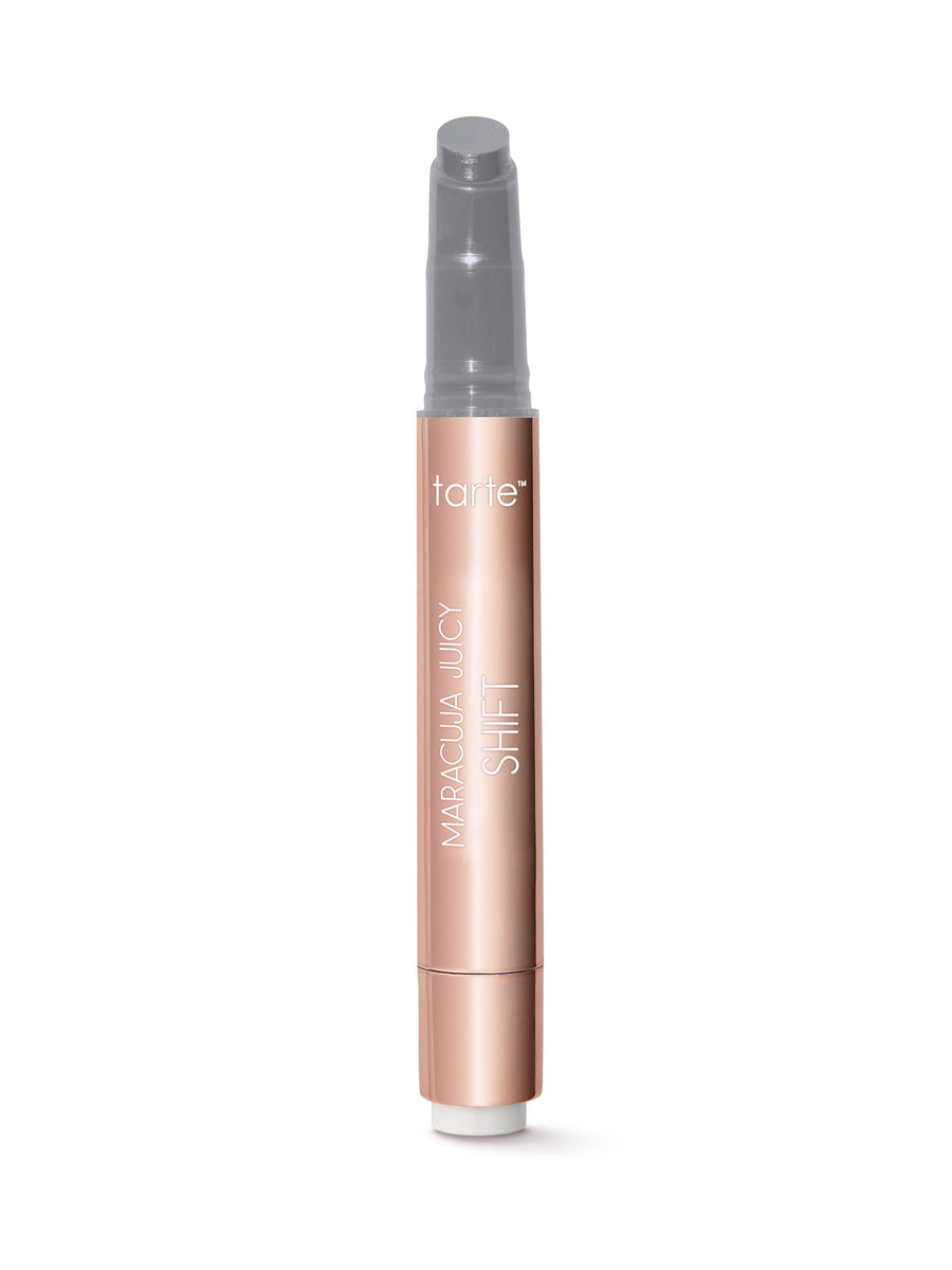Rose gold lip product with 'tarte' branding on a white background